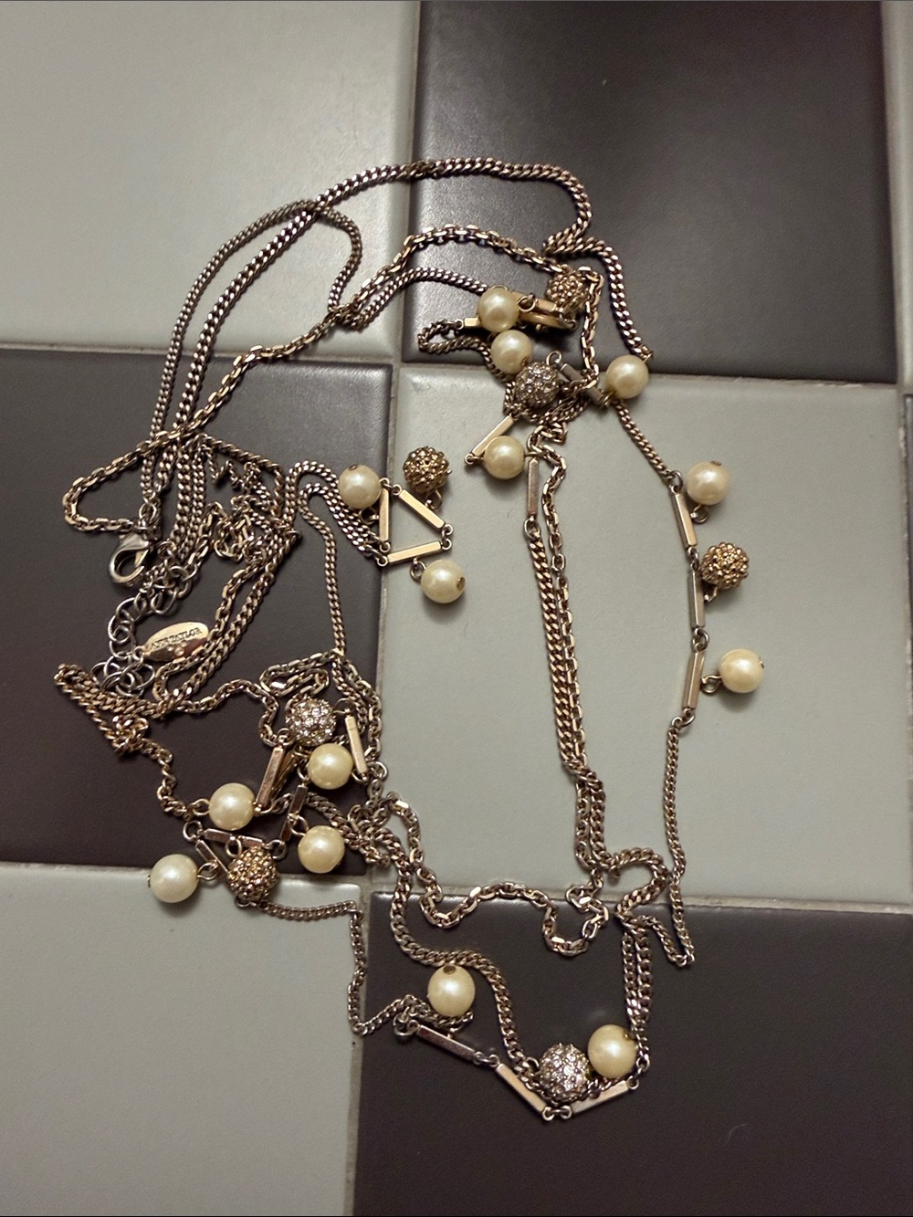 Vintage  Ann Taylor Layered Pearl & Crystal Silver Necklace Belt body jewelry